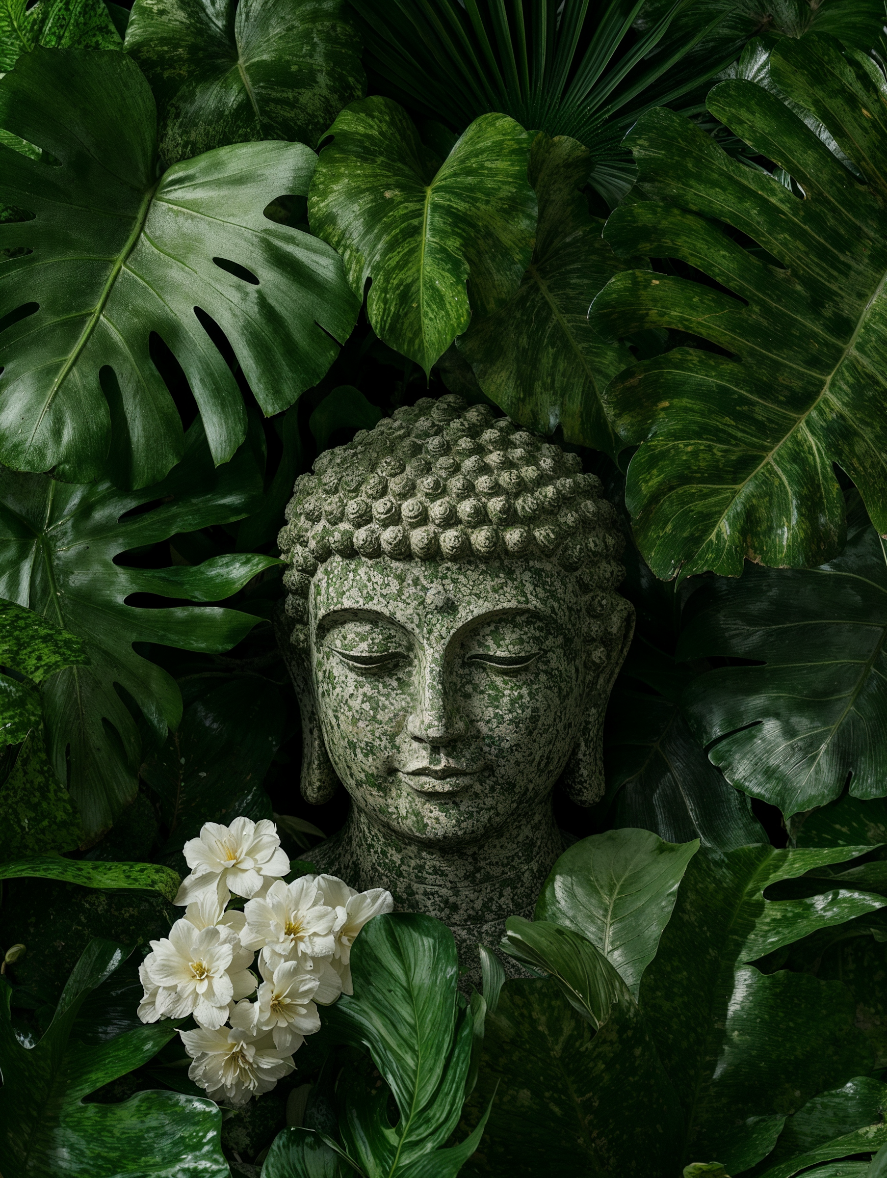 Buddha With Tropical Leaves