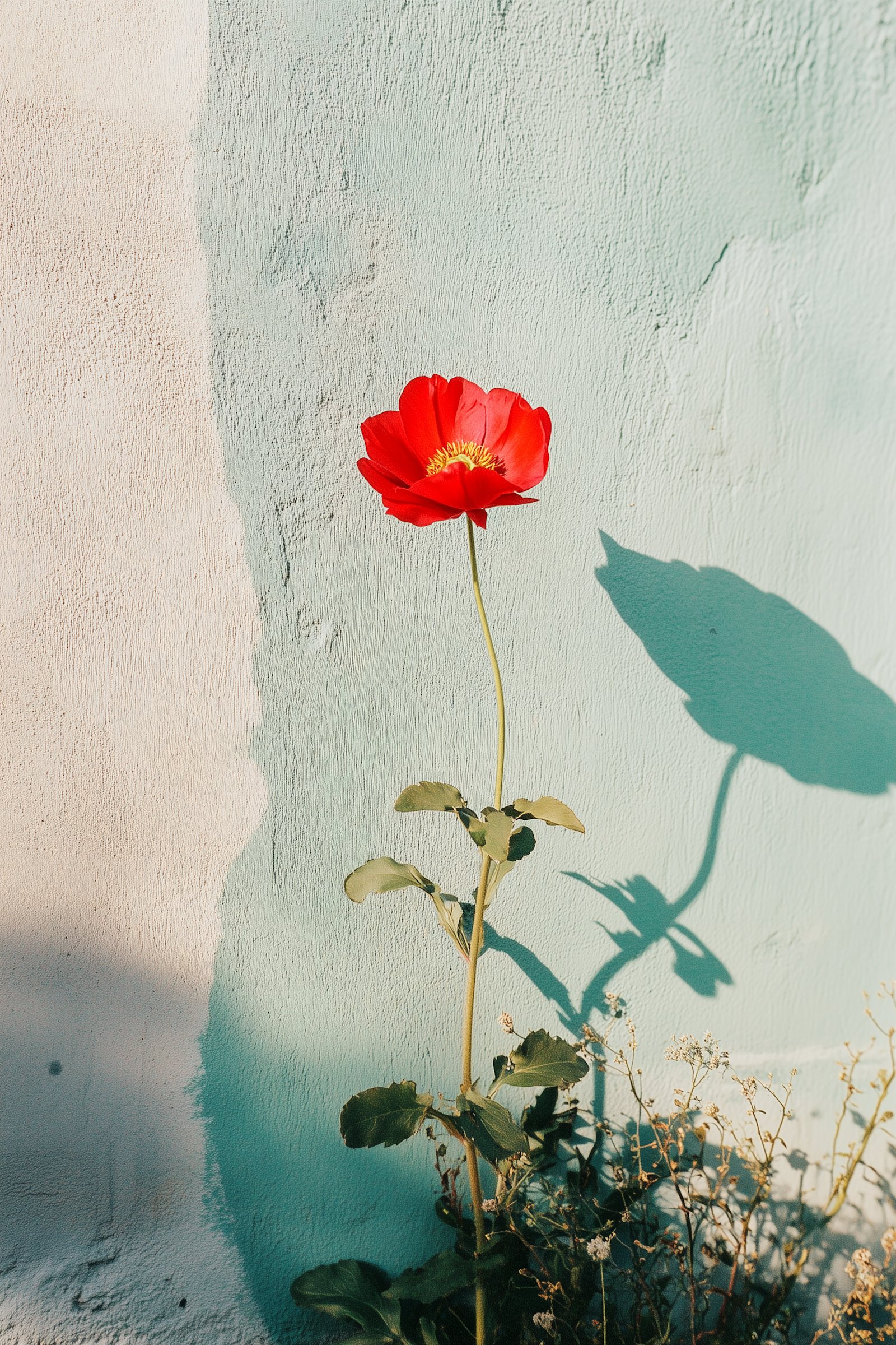Red Poppy Against Wall