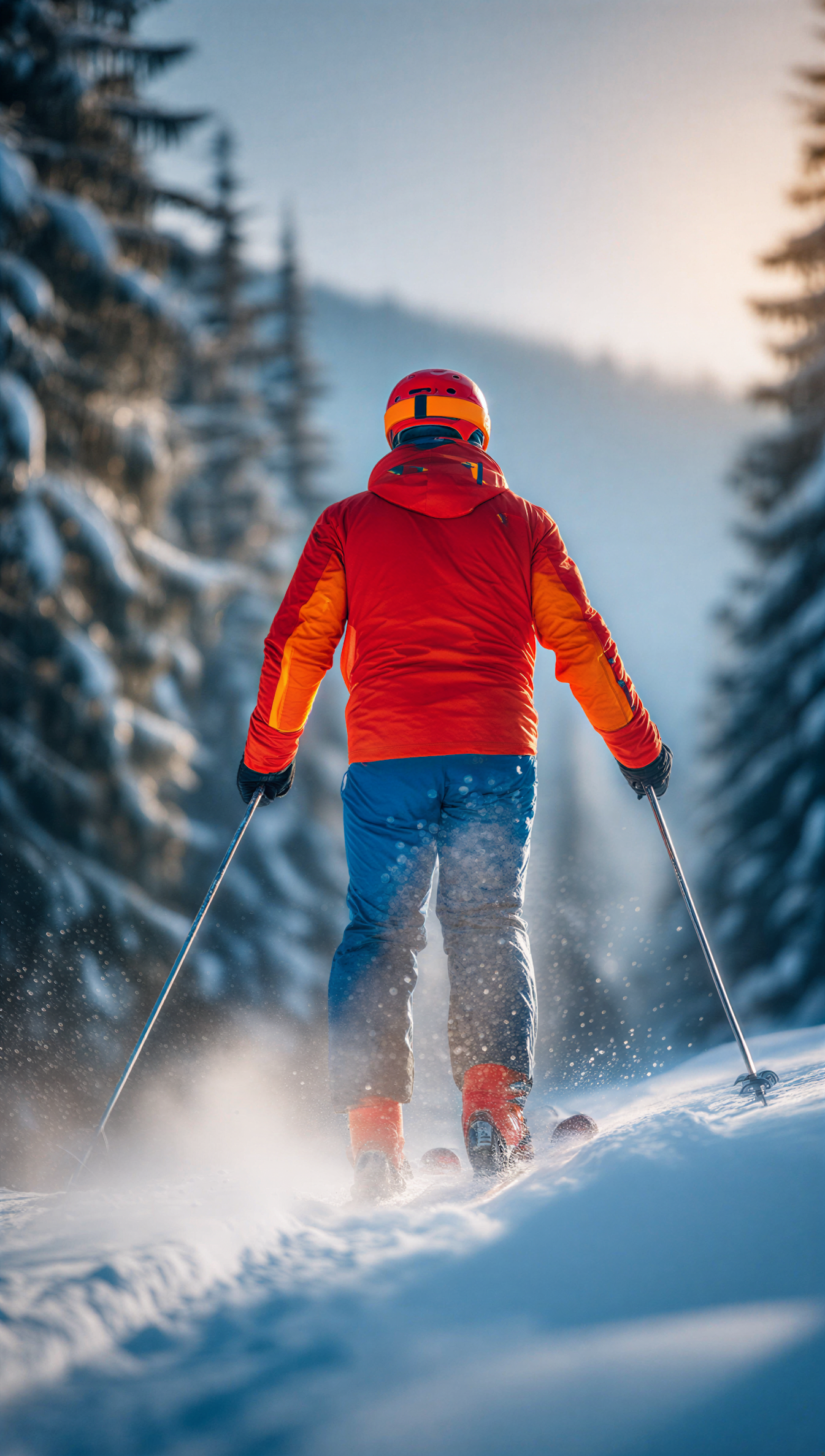 Skier in Snowy Forest