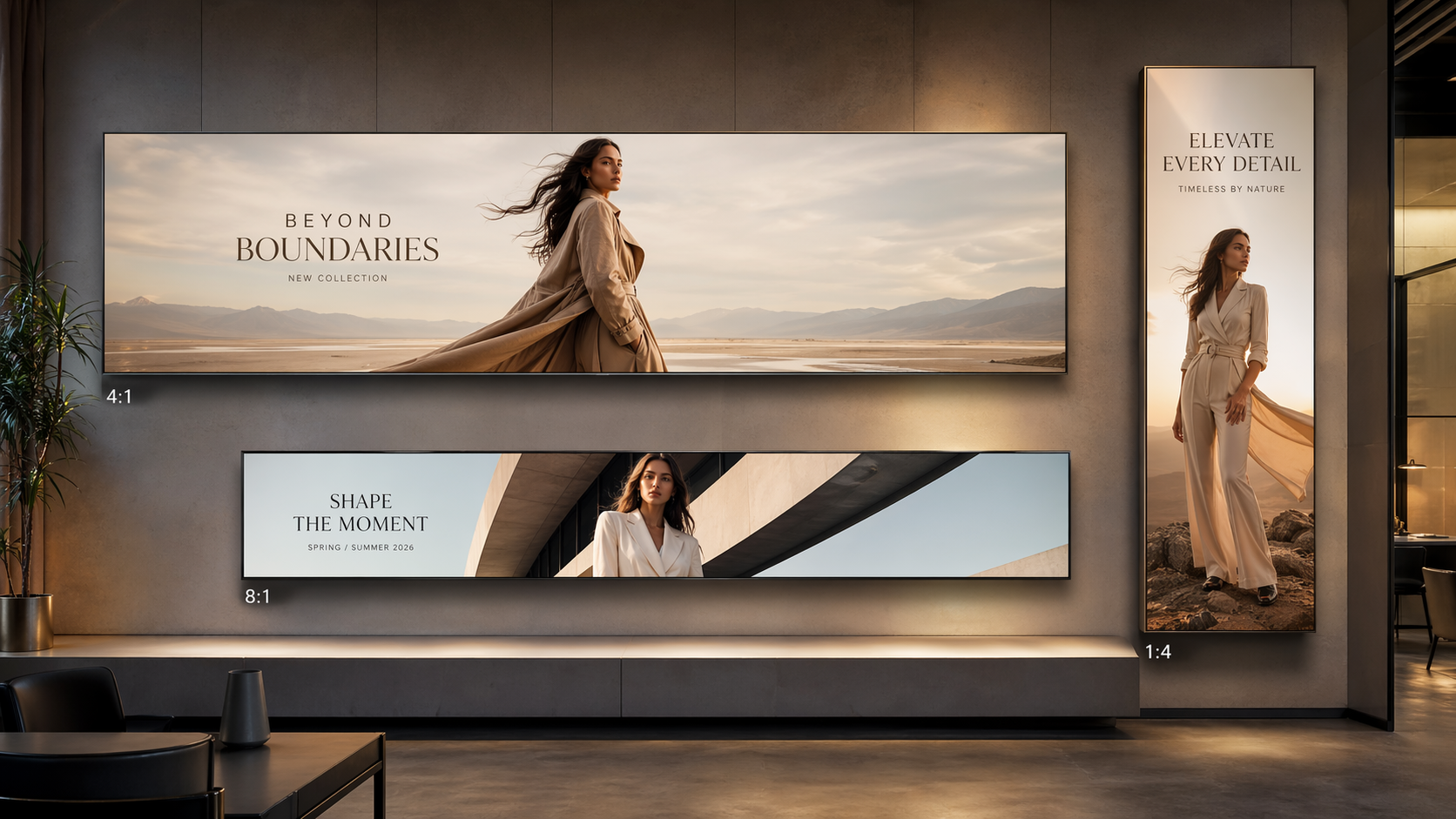 A premium campaign displayed across extra-wide and extra-tall creative formats.