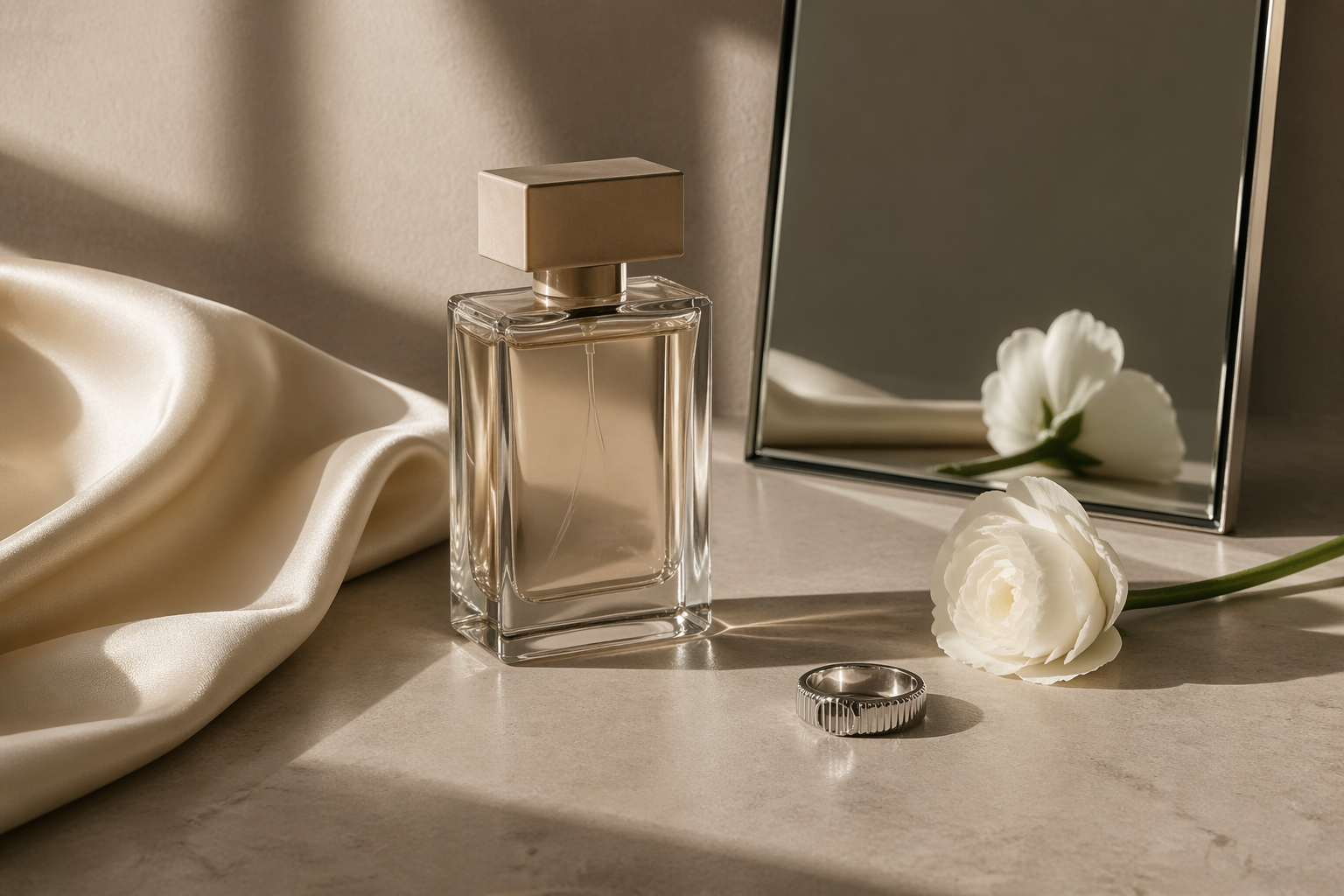 A luxury still life scene with precisely arranged objects and tightly controlled composition.