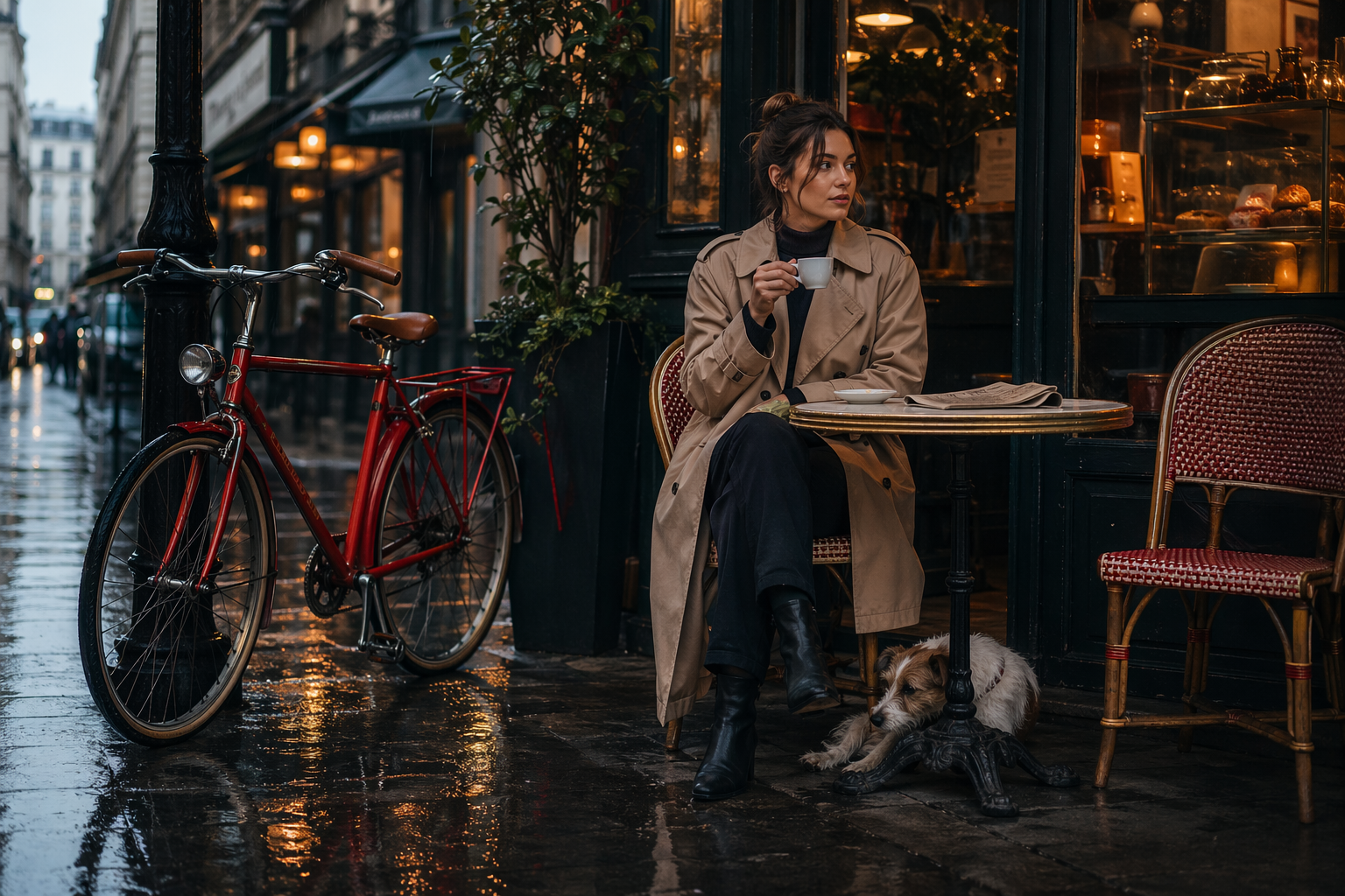 A realistic cafe street scene with multiple objects placed naturally and accurately.