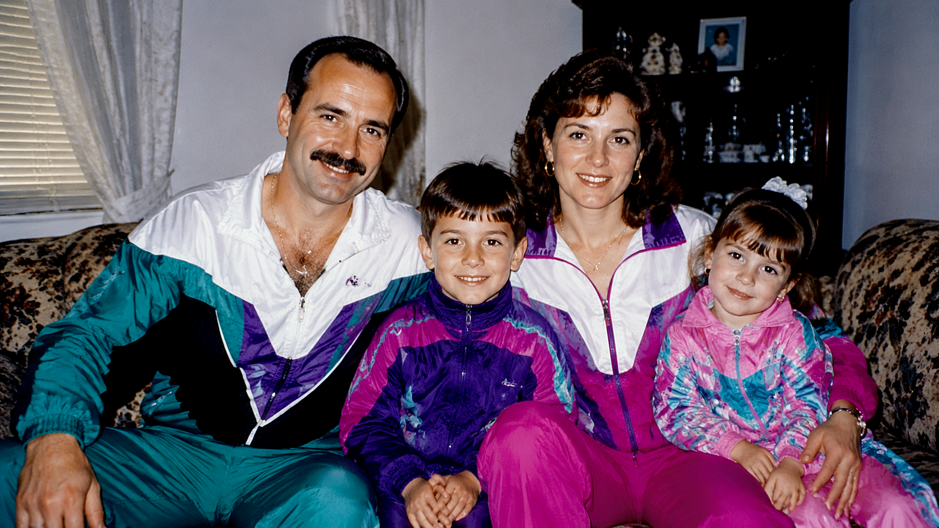 Sharper upscaled version of the same early 1990s family portrait